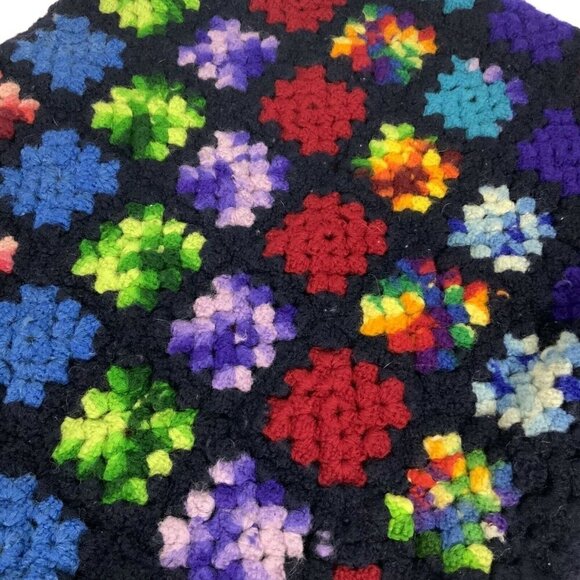 Handmade Multicolor Granny Squares Crochet Afghan Lap Blanket 44x54 Inches - Picture 4 of 5